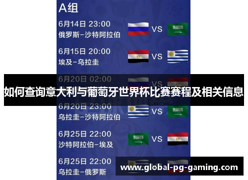 如何查询意大利与葡萄牙世界杯比赛赛程及相关信息