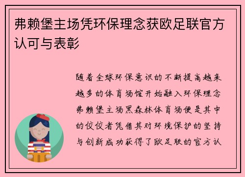 弗赖堡主场凭环保理念获欧足联官方认可与表彰 弗赖堡主场凭环保理念获欧足联官方认可与表彰